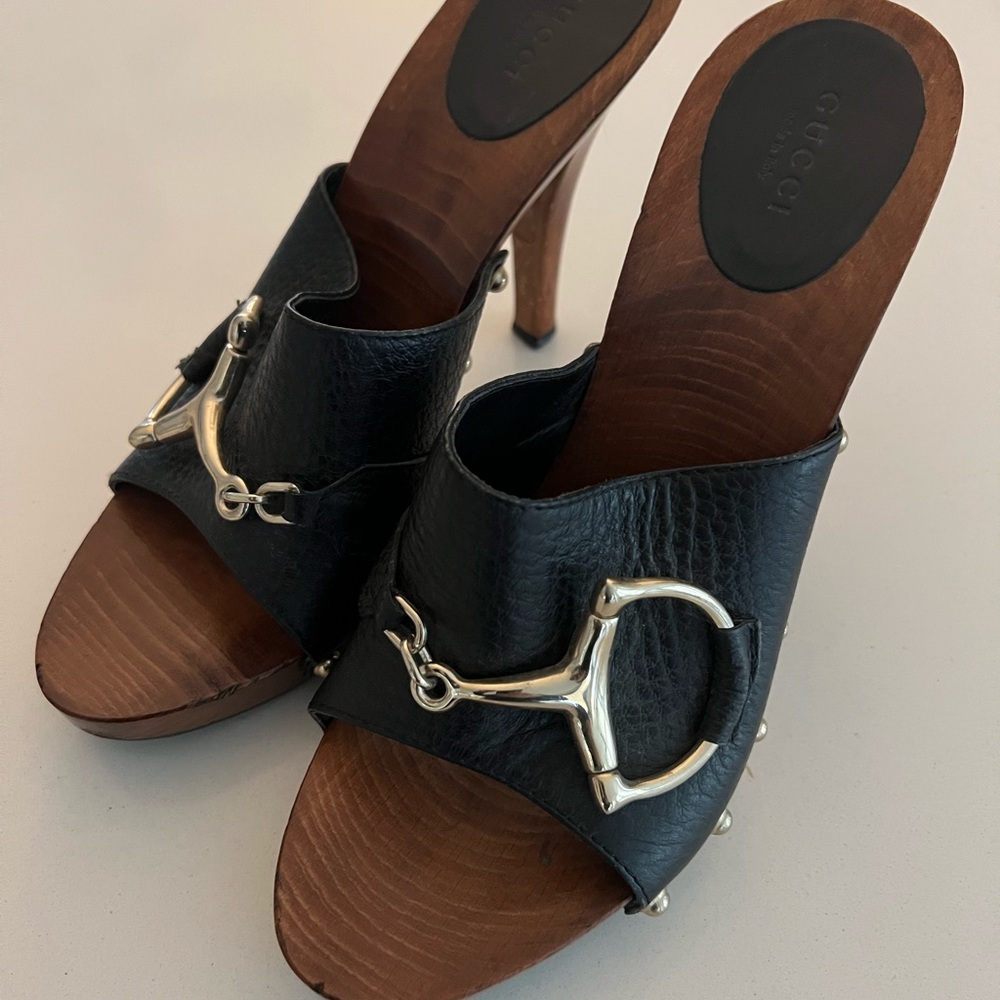 Gucci Black Leather Horsebit Mules with Silver Hardware 38.5C - Picture 6 of 8